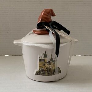 Rae Dunn Double Sided White Ceramic Pot with Sorting Hat Lid NEW